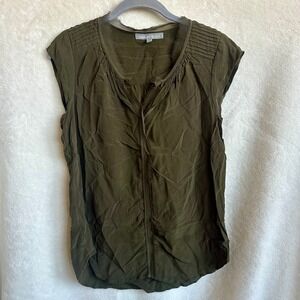 Daniel Rainn Olive Green 100% Silk Sleeveless Blouse Top Work Career Size Small